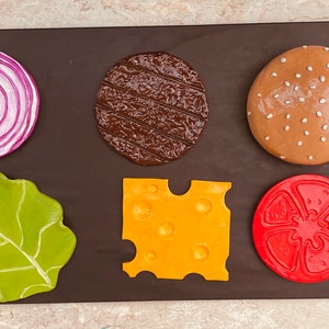 Unique coaster set Cheeseburger coaster set of 6 coasters unique tableware gift original home decor handmade sculpture original gift idea image 3