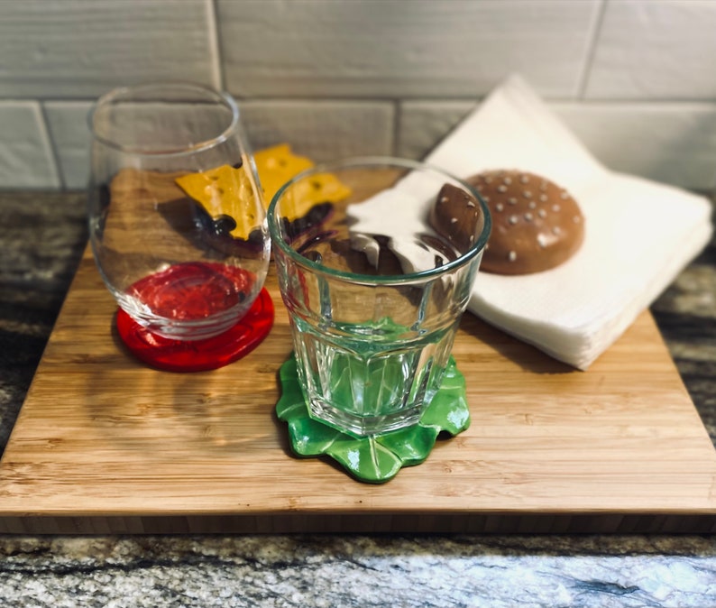 Handmade burger Coaster set, Handmade Hamburger drink coasters image 5