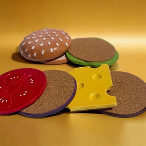 Handmade burger Coaster set, Handmade Hamburger drink coasters 画像 1