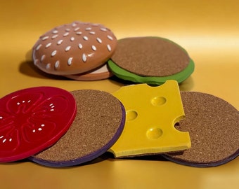 Handmade burger Coaster set, Handmade Hamburger drink coasters