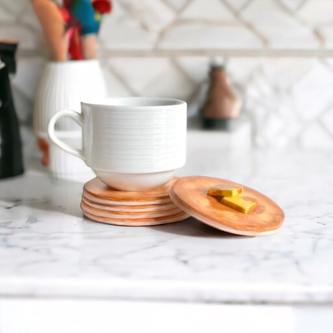 Handmade Pancake Coaster Set of 4 Gifts for Breakfast Lovers, Unique