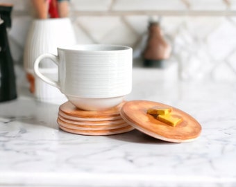 Handmade Pancake Coaster set of 4 : Gifts for breakfast lovers, unique gift ideas handmade boho decor