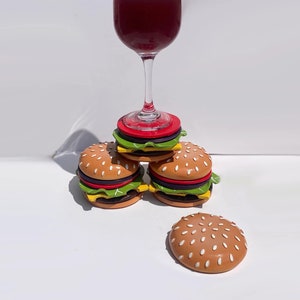 Handmade burger Coaster set, Handmade Hamburger drink coasters 画像 5