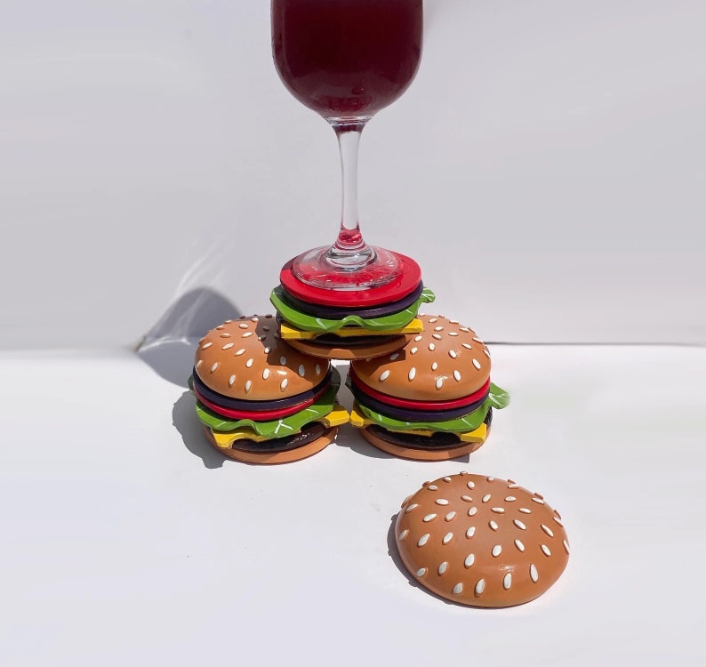 Handmade burger Coaster set, Handmade Hamburger drink coasters 画像 5