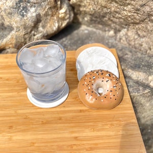 Bagel faux food Coaster set, handmade clay coaster set of 4