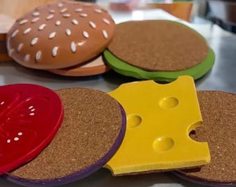 Unique coaster set Cheeseburger coaster set of 6 coasters unique tableware gift original home decor handmade sculpture original gift idea