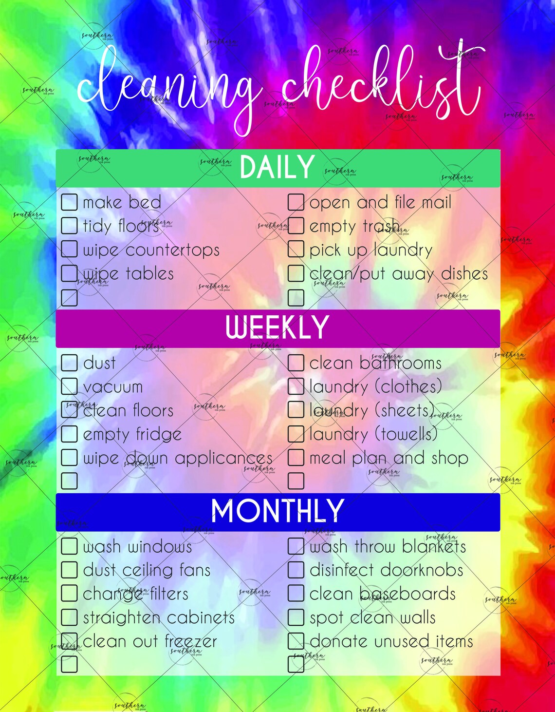 Cleaning Checklist dry erase board dry erase Etsy