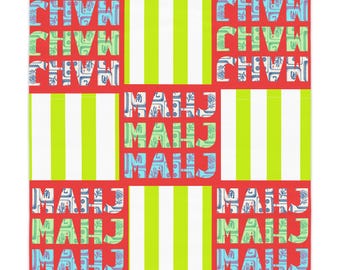 Tablecloth, Summer Tablescape Hostess Gift, Chinoiserie Tiles, Preppy Striped Background, MAHJ Art, Home Decor, Outdoor Dining