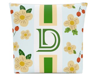 Berries and Greenery Cotton Cosmetic Bag, Carryall for Mahjong Tiles, Custom Initial, Any Occasion Season, Gift for Her, Makeup Organizer,