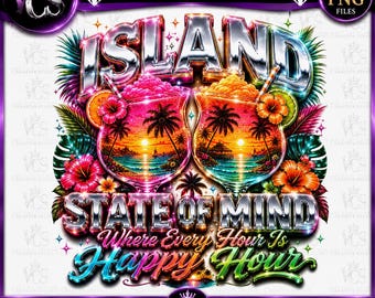 Island State of Mind PNG | Tropical Cocktail Shirt PNG | Vacation Shirt Design | Beach Sunset Sublimation | Cruise Shirt | DTF Transfer