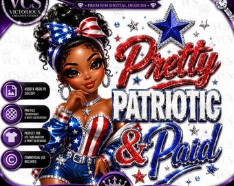 Glamorous Patriotic Chibi Girl PNG | 4th of July Sublimation Design (Digital Download)