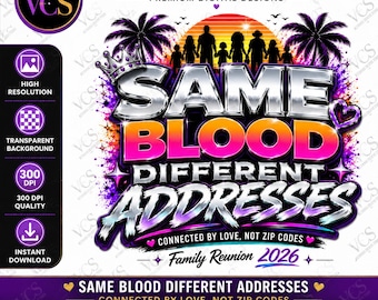 Misma sangre, diferentes direcciones PNG / Diseño de camiseta para reunión familiar / Reunión familiar 2026 PNG / Camiseta del equipo de la reunión / Gráfico de vacaciones familiares