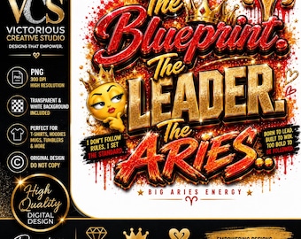 Aries Blueprint Leader PNG | 3D Streetwear Horoscope Design (Digital Download)