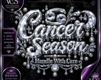 Cancer Season Handle With Care PNG | Cancer Zodiac Shirt Design | Chrome Astrology PNG | Blue Moon Zodiac Graphic | Sublimation PNG