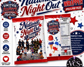 National Night Out 2026 Chip Bag Wrapper | Community Event Printable (JPEG PDF)