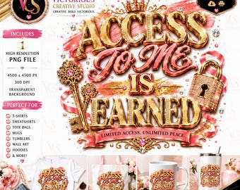 Luxury Earned PNG, Gold Typography, Coral Satin Script, Keys, Lock (Digital Download)