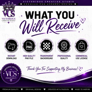 K&ouml;nnte beinhalten: Eine digitale Grafik mit violettem und wei&szlig;em Text, der WHAT YOU Will Receive lautet. Sie enth&auml;lt f&uuml;nf kreisf&ouml;rmige Symbole f&uuml;r einen Sofort-Download-Ordner, eine PNG-Datei, einen transparenten Hintergrund, ein Abzeichen und eine Einkaufstasche.