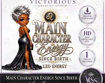Glam Chibi Leo Energie PNG, Hauptcharakter Sternzeichen Design (Digitaler Download)
