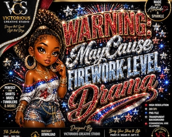 Glam Patriotic Chibi Girl PNG | Firework Drama July 4th Design (Digital Download)