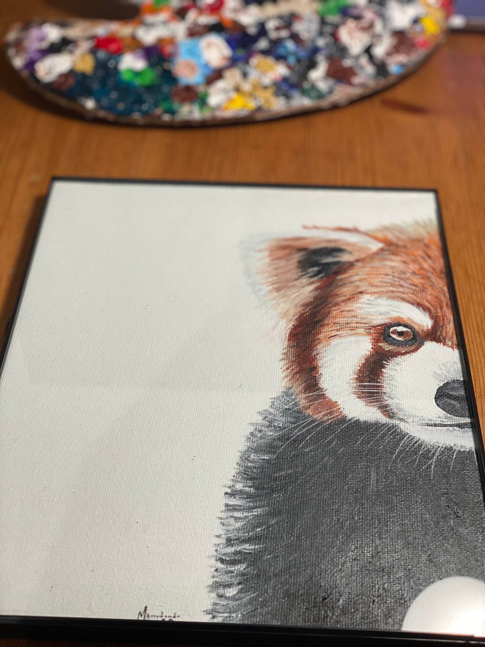 Red Panda Painting Wall Art Original Decor Framed Canvas Etsy