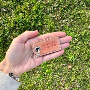 Custom Western Style Leather Keychain | Personalized Hand-Stamped Double-Sided Rectangle Key Ring | Handmade in the USA