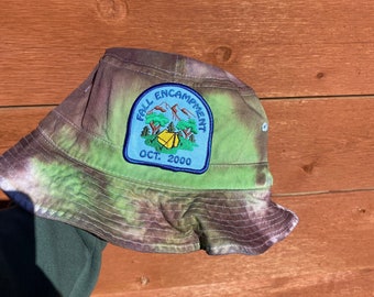 Upcycled Tie Dye Girl Scouts Fall Encampment Bucket Hat, thrifted, funny bucket hat, bucket hat gift, tie dye, handmade