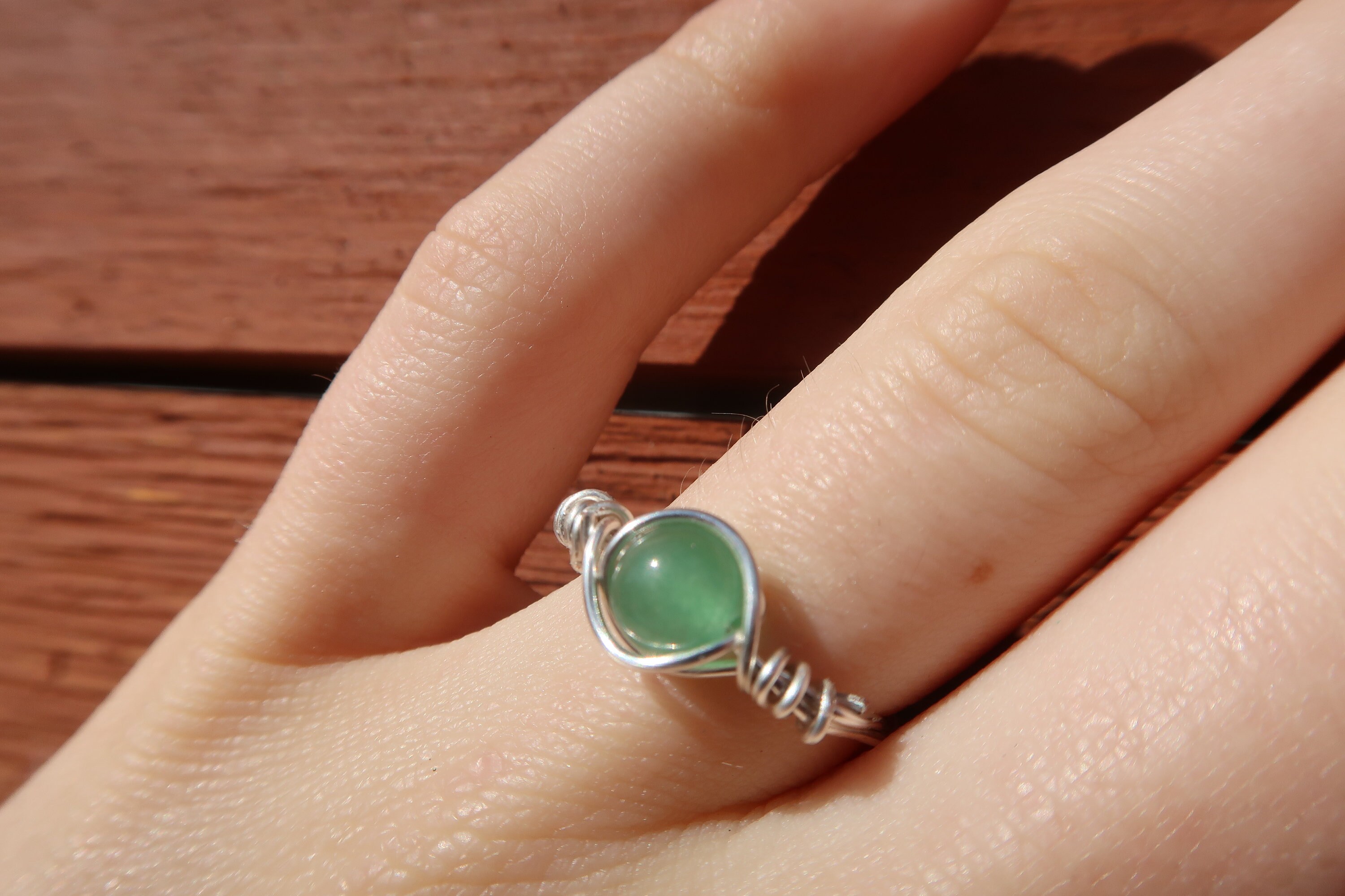 Green Adventurine Wire Wrapped Ring