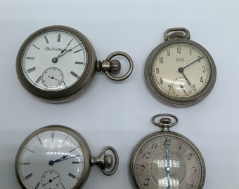 Lot of 4 Vintage Pocket Watches for Parts or Restoration