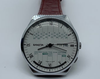 vintage Raketa 2628 calendrier perpétuel mécanique soviétique URSS montre-bracelet