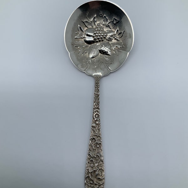 Vintage S Kirk and Son Repousse Sterling Silver 5 inch Nut/Bonbon Spoon