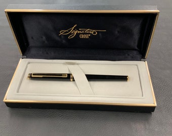 Cross Signature Fountain Pen and Box Black Enamel with 18K Gold Nib