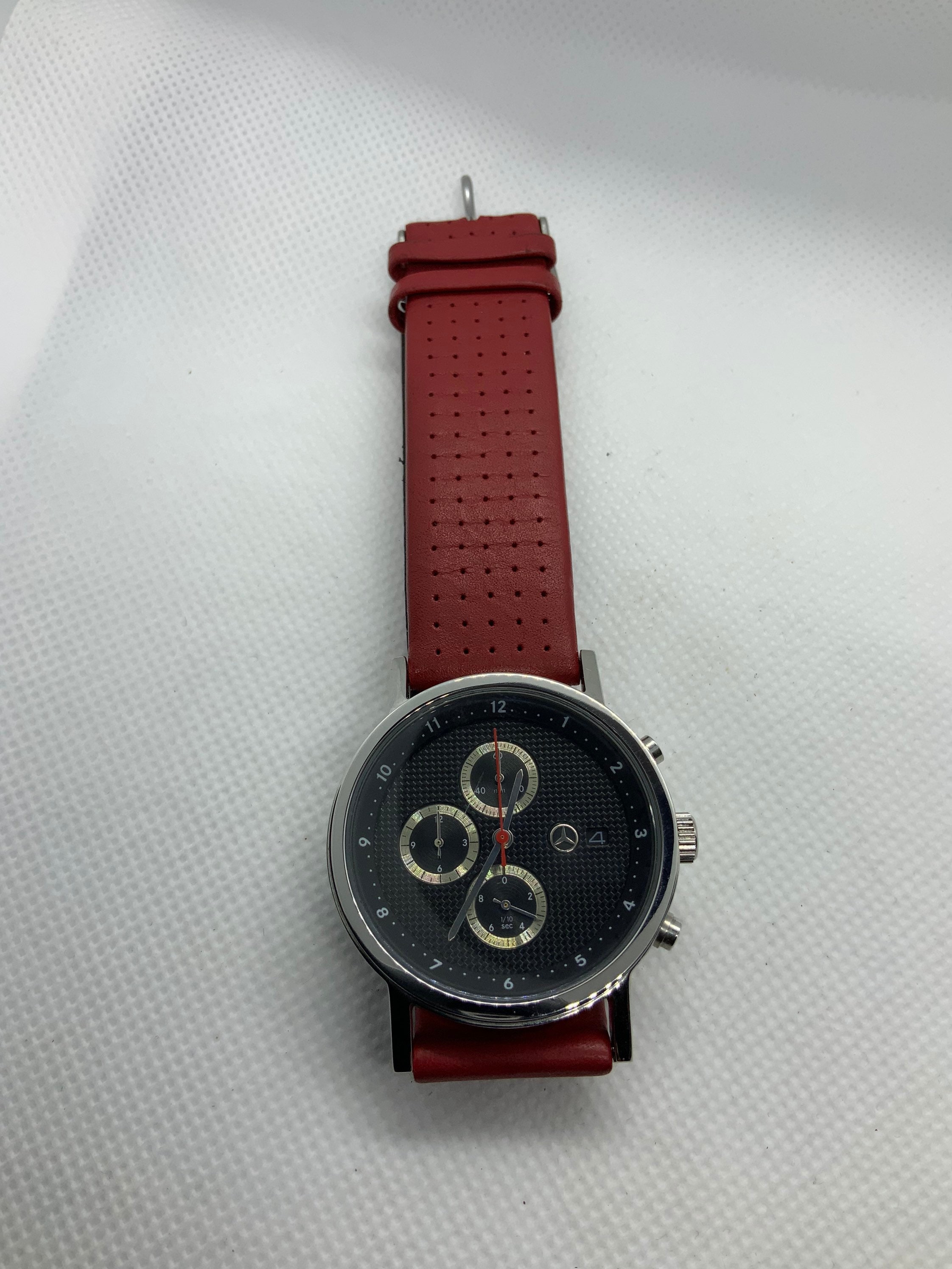 Genuine Mercedes Design Group SLK Chronograph Wristwatch Stainless with Red Leather Strap