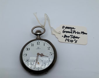 Antique Omega Grand Prix Paris 1900 Pocket Watch .800 Silver Runs Great