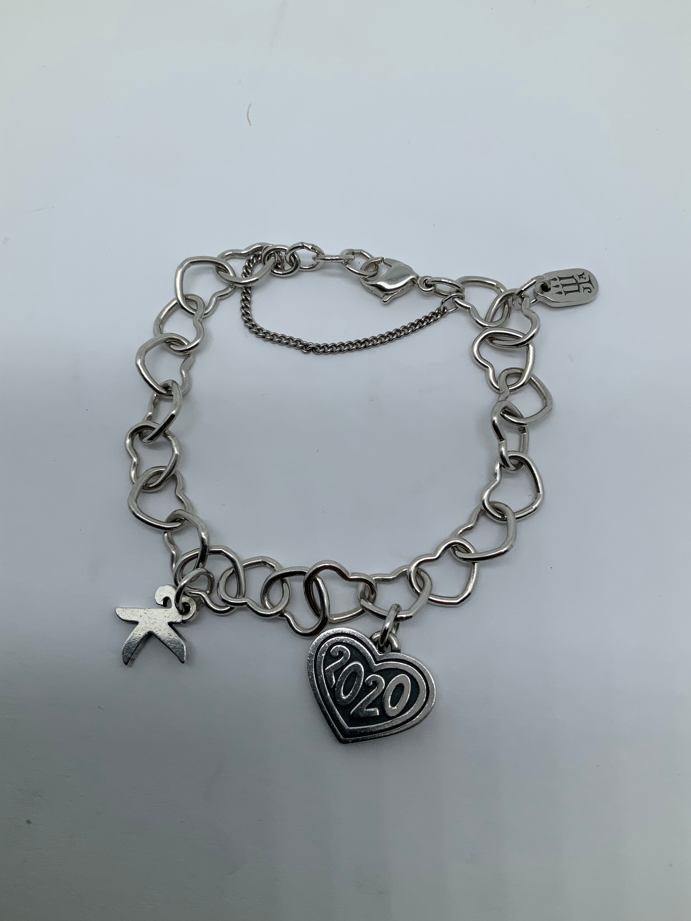 James Avery Sterling Silver Heart Charm Bracelet with 2020 Heart Charm and K Charm