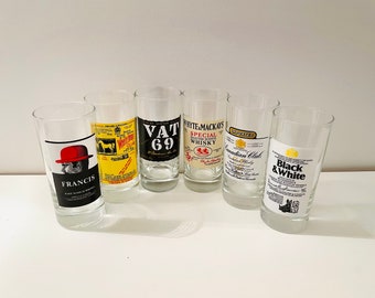 collection set of 6 large advertising whiskey glasses