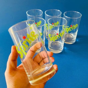 set of 6 &quot;drink&quot; glasses SPRITE vintage 80s coca cola fanta