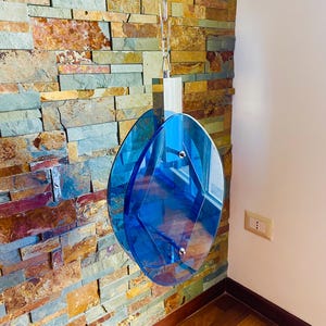 Veca Fontana Arte large vintage blue glass pendant lamp from the 1970s