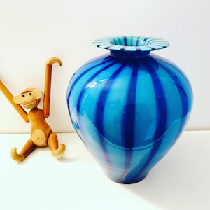 large Murano glass vase with bands 80s Made in Italy Venice