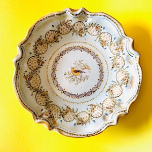 プーリア　南イタリア　グロッターリエ窯　鳥文図　絵皿　マヨリカ　大皿　19世紀