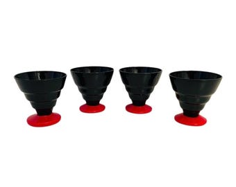 Nason Moretti Art Deco 1930 Set aus 4 roten und schwarzen Murano-Glasgläsern