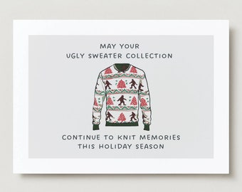 Hand-Drawn Ugly Sweater Holiday Card - "Knitting Memories" | Xmas Card | Christmas Card | Hipster Card | Ugly Sweater Christmas Card