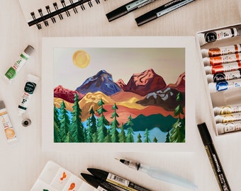 Colorful Mountain Landscape Art Print, Nature Lover Gift