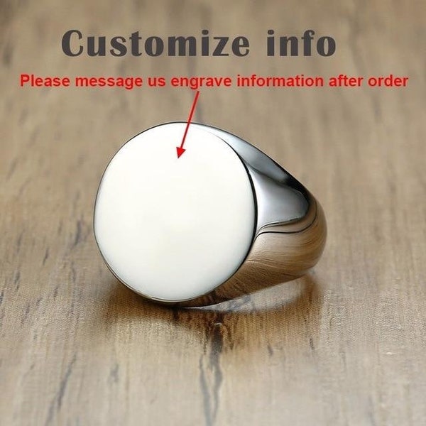 Chunky Personalize Round Top Signet Ring for Men Glossy Heavy Stainless Steel Stamp Ring