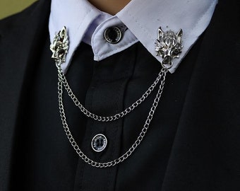 Neue Kette Wolf Pin Broschen für Herren Anzug Kragen Verziert Wolf Kopf Shirt Accessoires Tide Corsage