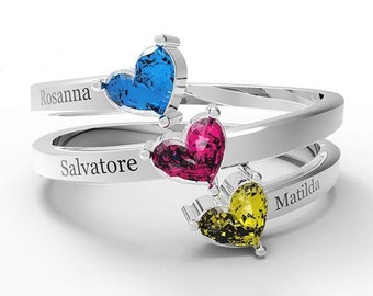 Custom Three Names with Birthstones 925 Sterling Silver Fashion Jewelry Ring For Women