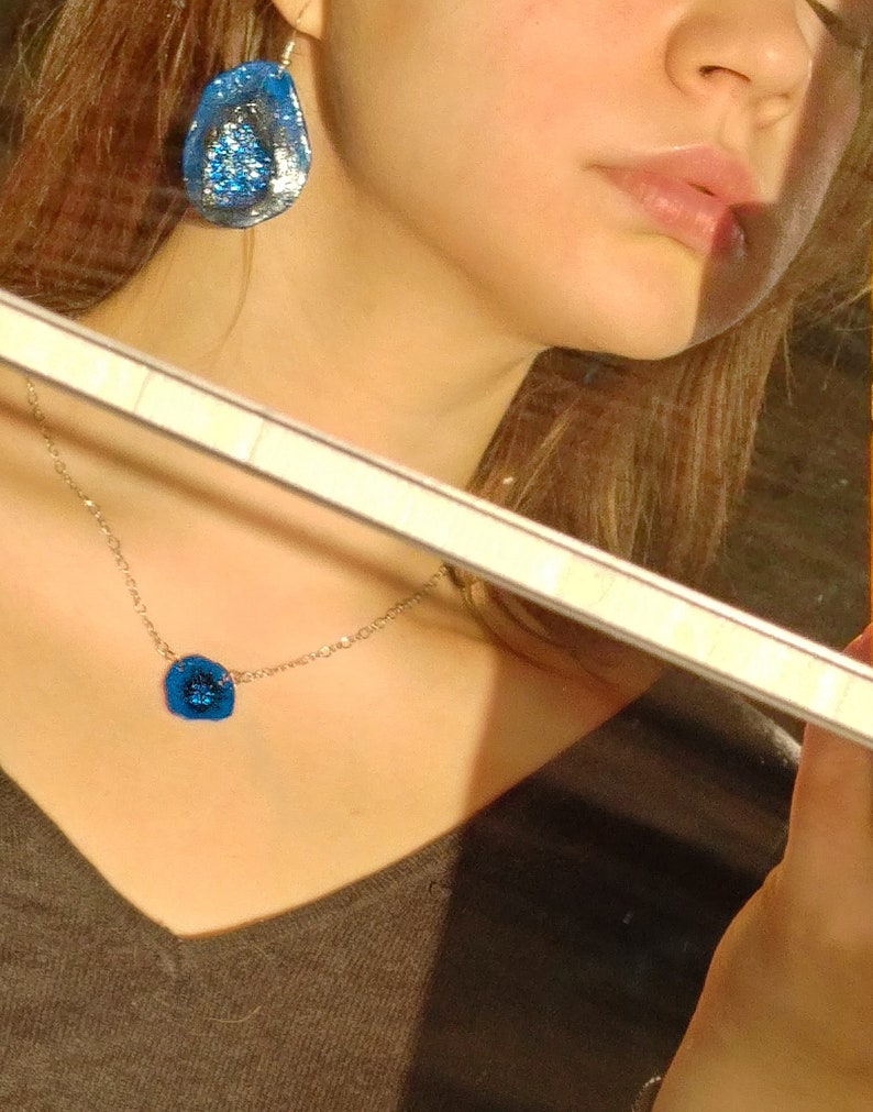 Minimalistic necklace /' Stone /' Handmade jewelry gift for her Crescent Romantic LOVE YOU Statement Acrylic Acetate earrings Original design