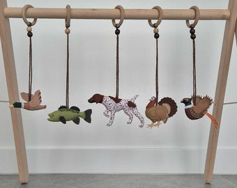 Gimnasio de juegos para bebés con temática de caza, decoración infantil con temática de bosque y pesca, perro de caza personalizado