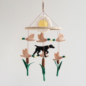 Baby crib mobile boy,  hunting nursery decor, mallard duck baby mobile, German Shorthaired Pointer