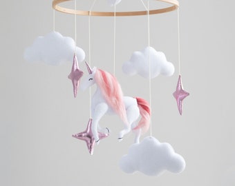 Nursery mobile unicorn, crib baby mobile clouds and stars, horse nursery decor,  newborn gift