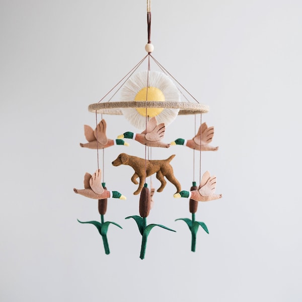 Duck mobile for nursery, mallard duck nursery decor, German Shorthaired Pointer, unique baby gift